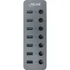 InLine USB 3.2 Gen.1 centrālmezgls, 7 porti, ar slēdzi, alumīnijs, pelēks, ar barošanas bloku