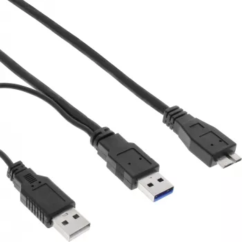 InLine USB 3.2 Gen.1 Y-kabelis 2x Type A vīr. / Micro B vīr., melns, 1,5 m