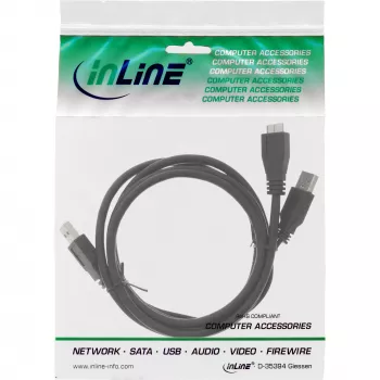InLine USB 3.2 Gen.1 Y-kabelis 2x Type A vīr. / Micro B vīr., melns, 1,5 m