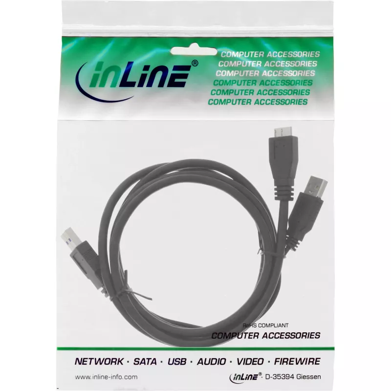 InLine USB 3.2 Gen.1 Y-kabelis 2x Type A vīr. / Micro B vīr., melns, 1,5 m