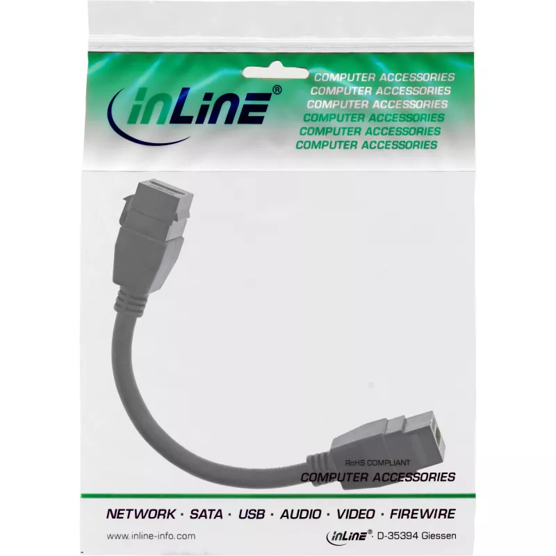 InLine HDMI 2x Keystone kabelis 4K/60Hz, HDMI A ligzda/ligzda, melns, 0,2 m