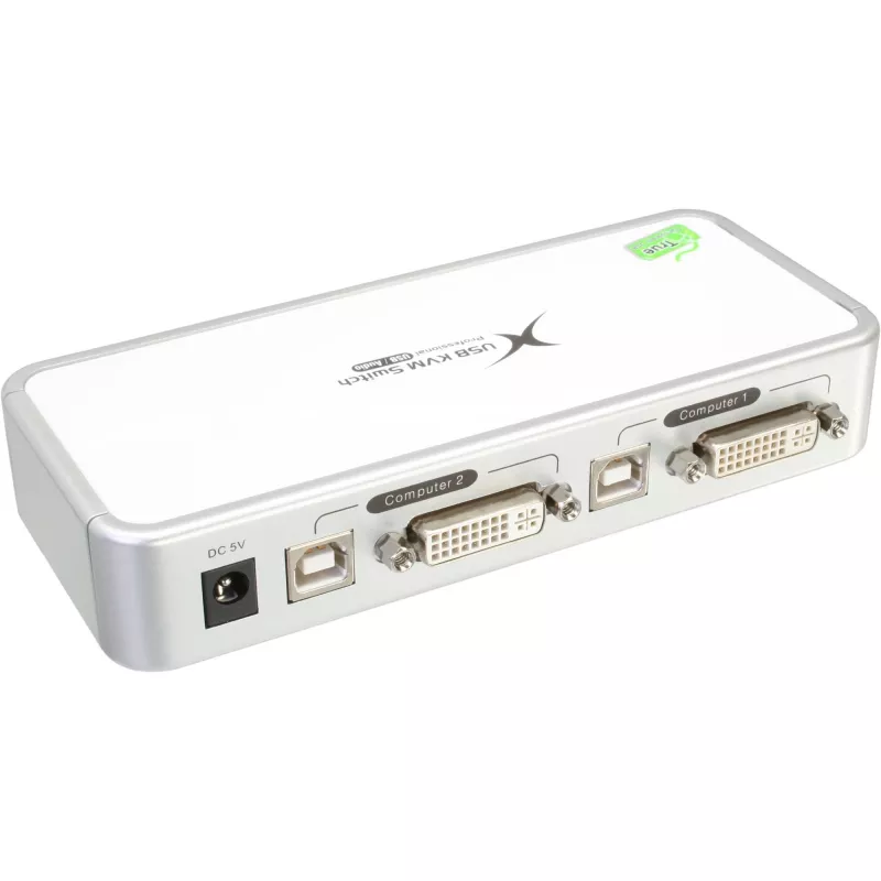 InLine Compact Desktop KVM pārslēgs USB DVI 2 pieslēgvietas + Audio ar kabeļiem 1,2 m