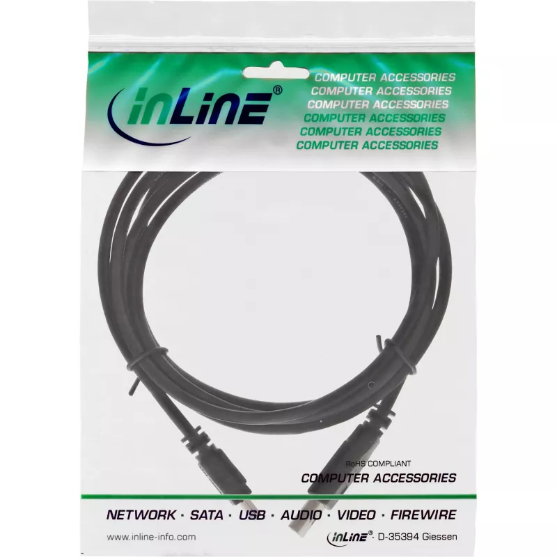 InLine USB 2.0 Mini kabelis, USB A vīr. / Mini B vīr., 5 kontaktu, melns, 0,3 m
