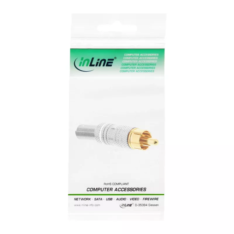 InLine RCA metāla vīrišķais kontaktdakša lodēšanai, sudraba, balts gredzens, 6 mm kabelim
