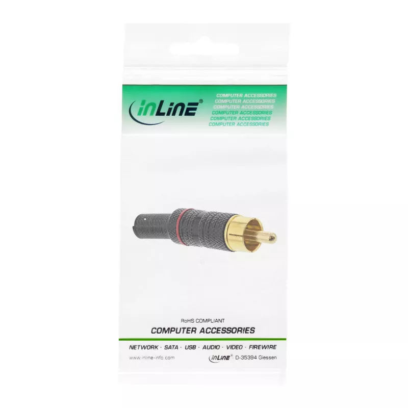 InLine RCA metāla vīrišķais spraudnis lodēšanai, melns, sarkans gredzens, 6 mm kabelim