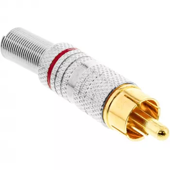 InLine RCA metāla vīriešu spraudnis lodēšanai, sudraba krāsā, sarkans gredzens, 6 mm kabelim