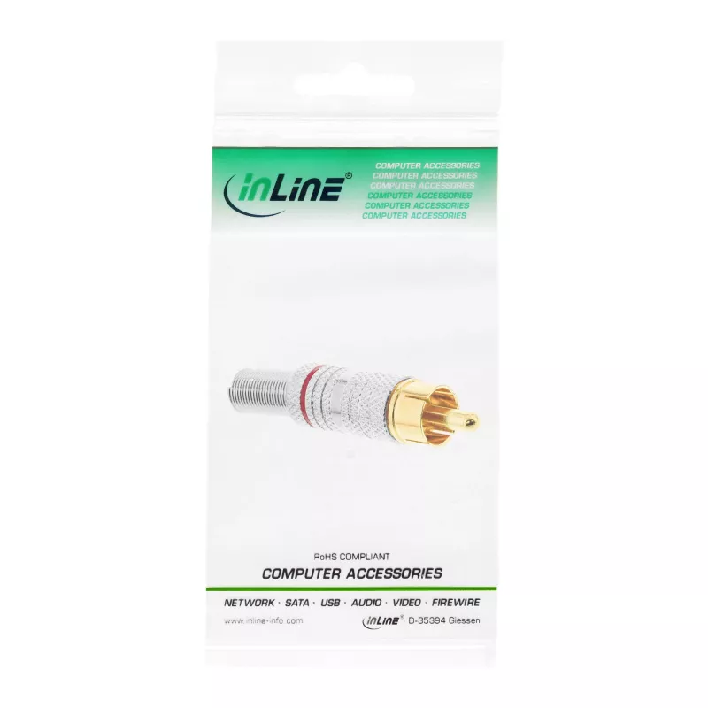 InLine RCA metāla vīriešu spraudnis lodēšanai, sudraba krāsā, sarkans gredzens, 6 mm kabelim