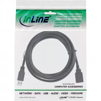 InLine USB 3.2 Gen.1 kabelis Type A vīr. / Type A siev., melns, 5m
