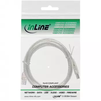 USB 2.0 kabelis Type A vīr. / B vīr. InLine 34505T 0,5 m caurspīdīgs