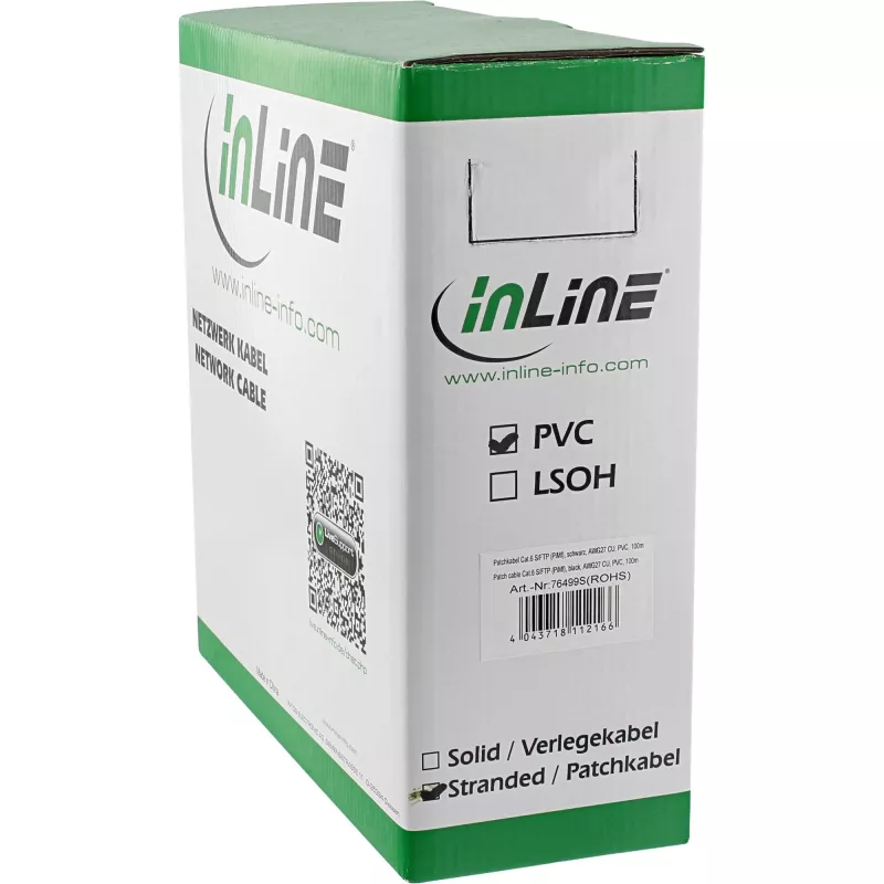 InLine komutācijas kabelis S/FTP PiMF Cat.6 melns AWG27 PVC CU 100m