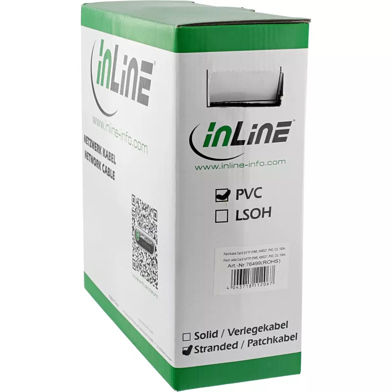 InLine komutācijas kabelis S/FTP PiMF Cat.6 pelēks AWG27 PVC CU 100m
