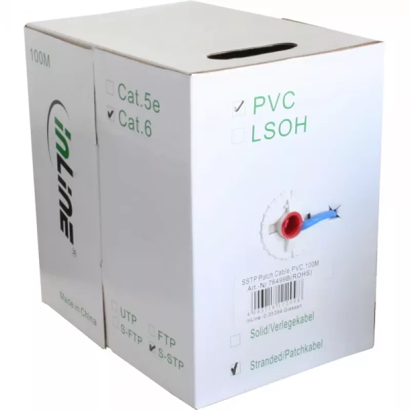 Ethernet komutācijas kabelis InLine Cat6 S/FTP PiMF AWG27 PVC, 100 m, zils