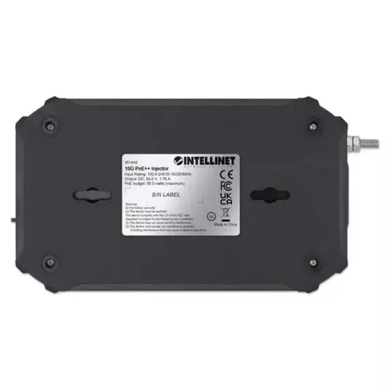 Intellinet 10G PoE++ inžektors 95 W ports, atbilst IEEE 802.3bt (4PPoE) standartam, metāla korpuss, iespēja montēt pie sienas