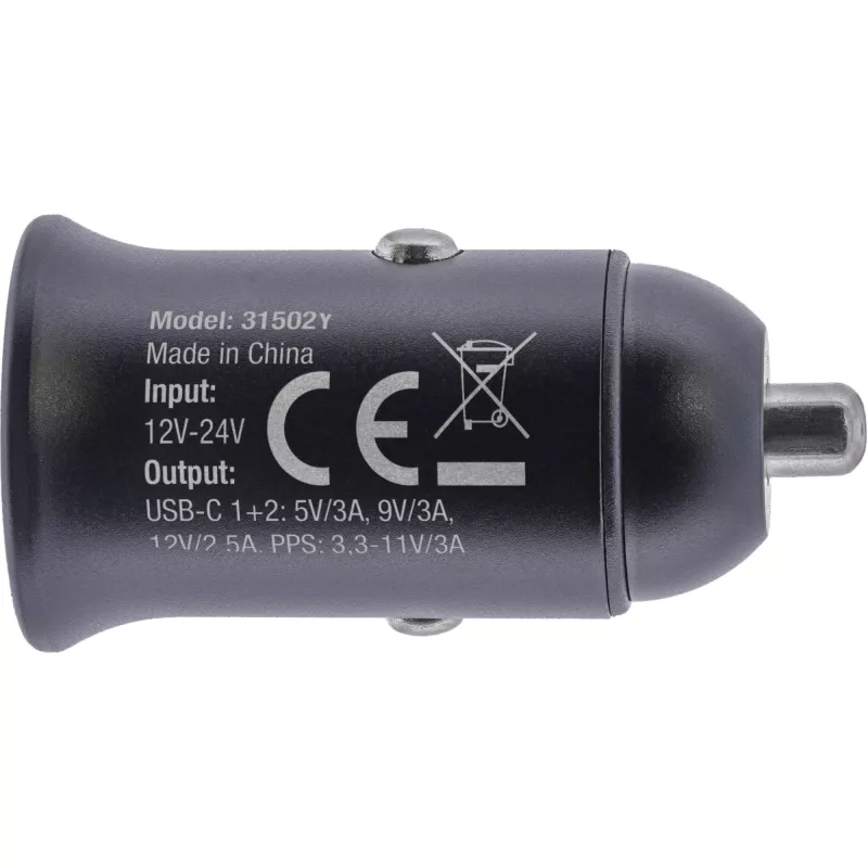 InLine USB car power adapter power delivery, 2x USB-C, Melns