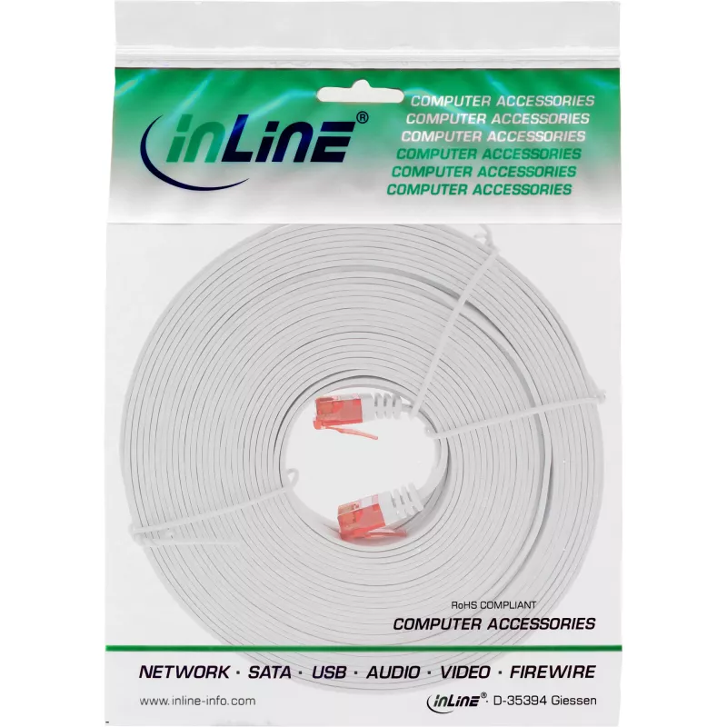 InLine plakans Ultraslim komutācijas kabelis U/UTP Cat.6 Gigabit ready balta 15m