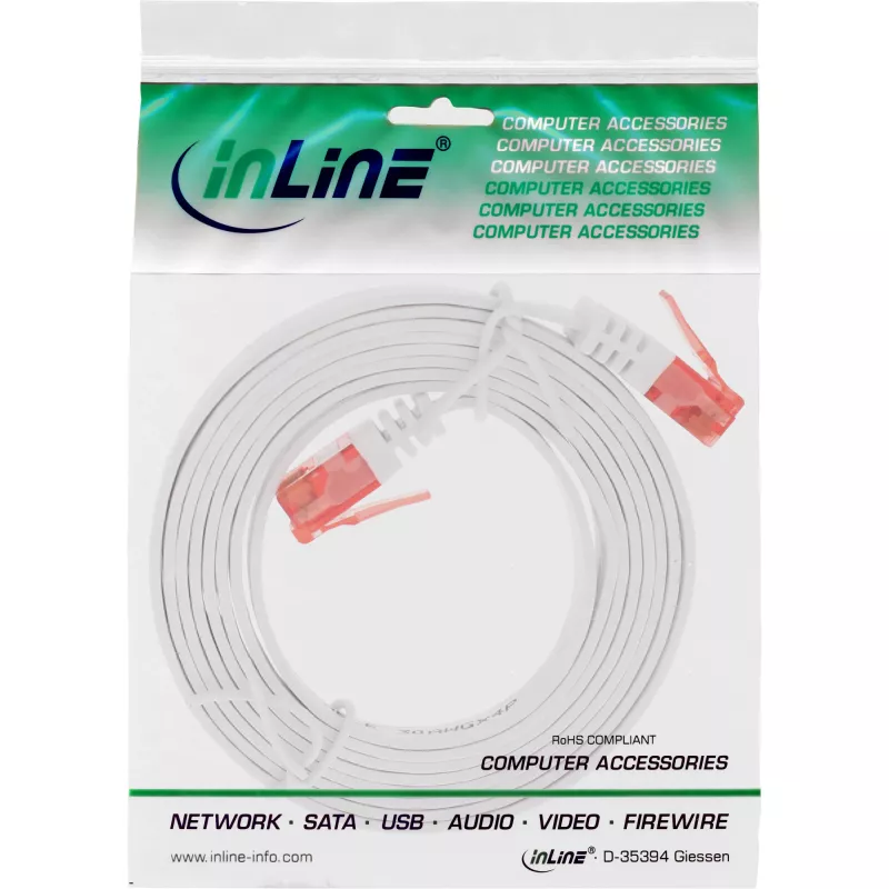 InLine Flat Ultraplāns komutācijas kabelis U/UTP Cat.6 Gigabit ready Balts 2m