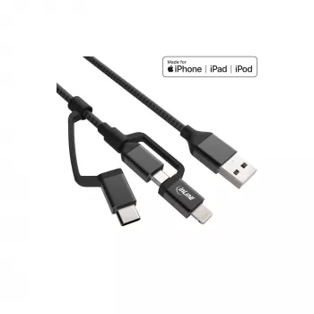 InLine 3-in-1 USB kabelis, USB-A vīr. uz Micro-USB+USB-C+Lightning, melns/alumīnijs