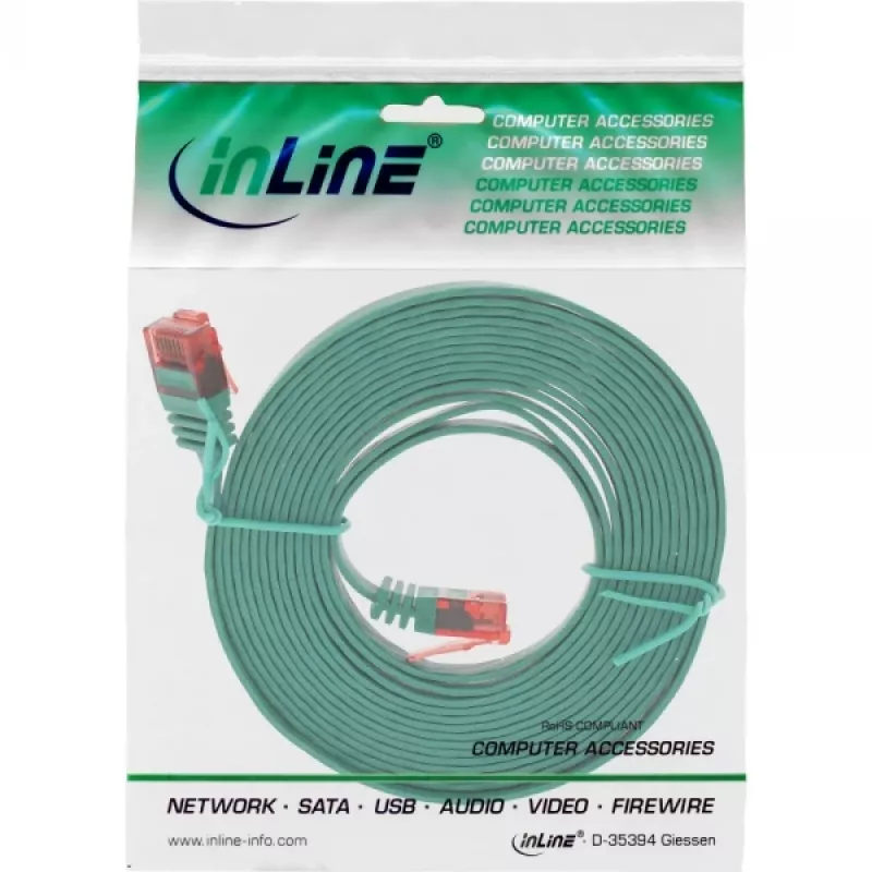 InLine plakans Ultraslim komutācijas kabelis U/UTP Cat.6 Gigabit ready zaļa 3m