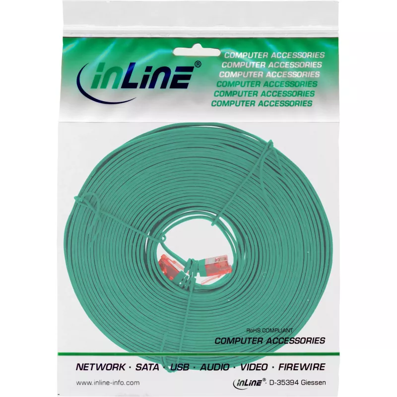 InLine plakans Ultraslim komutācijas kabelis U/UTP Cat.6 Gigabit ready zaļa 5m