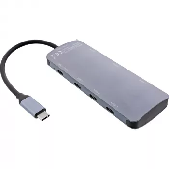 InLine USB 3.2 Gen.2 centrmezgls, 4x USB-C + 3x USB-A, PD 100W, alumīnijs, pelēks