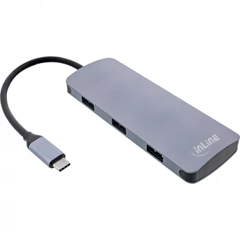 InLine USB 3.2 Gen.2 centrmezgls, 4x USB-C + 3x USB-A, PD 100W, alumīnijs, pelēks