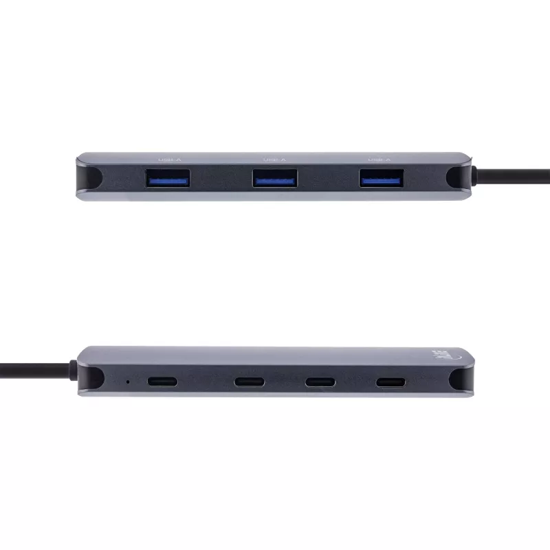 InLine USB 3.2 Gen.2 centrmezgls, 4x USB-C + 3x USB-A, PD 100W, alumīnijs, pelēks