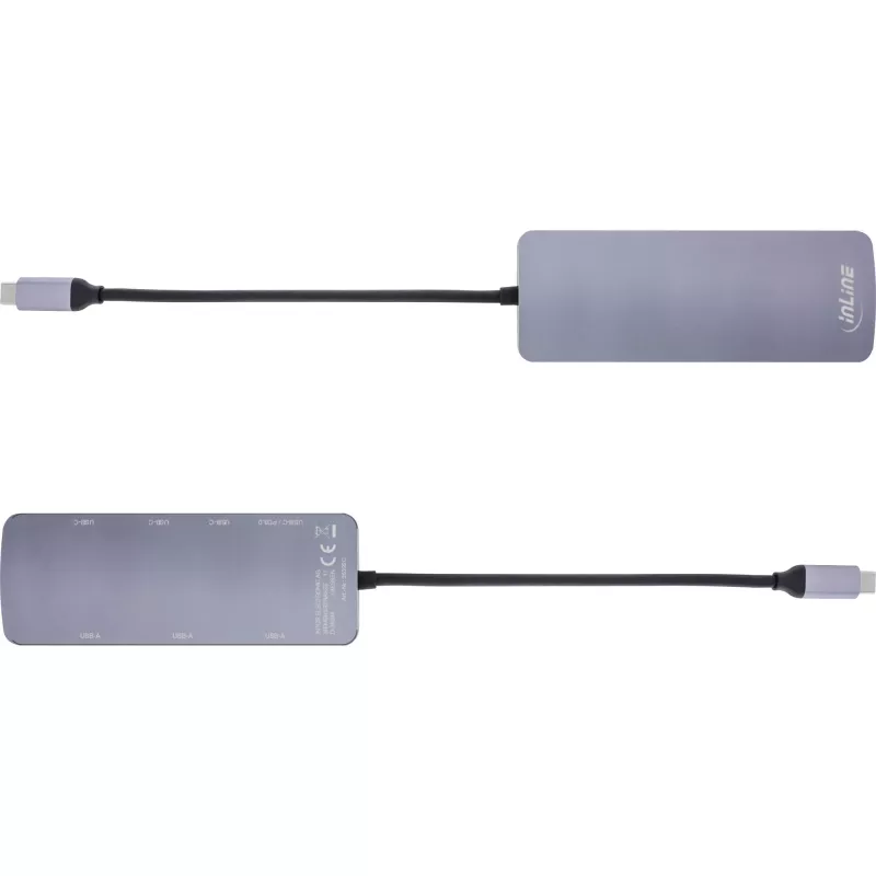 InLine USB 3.2 Gen.2 centrmezgls, 4x USB-C + 3x USB-A, PD 100W, alumīnijs, pelēks