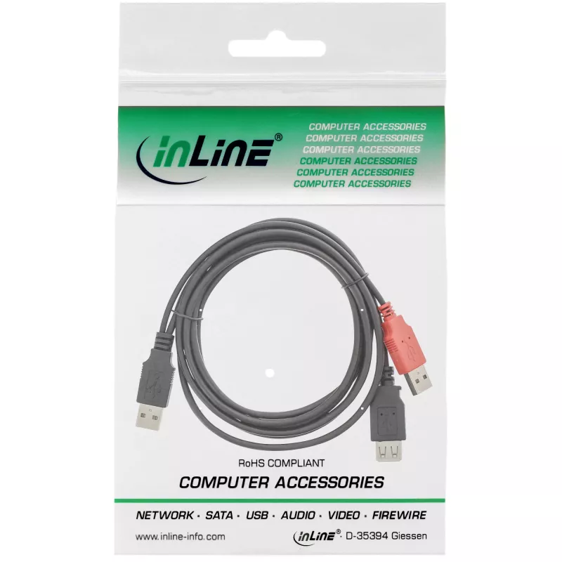 USB 2.0 Y-kabelis 2x Type A vīr./siev. InLine 34510Z 0.2m