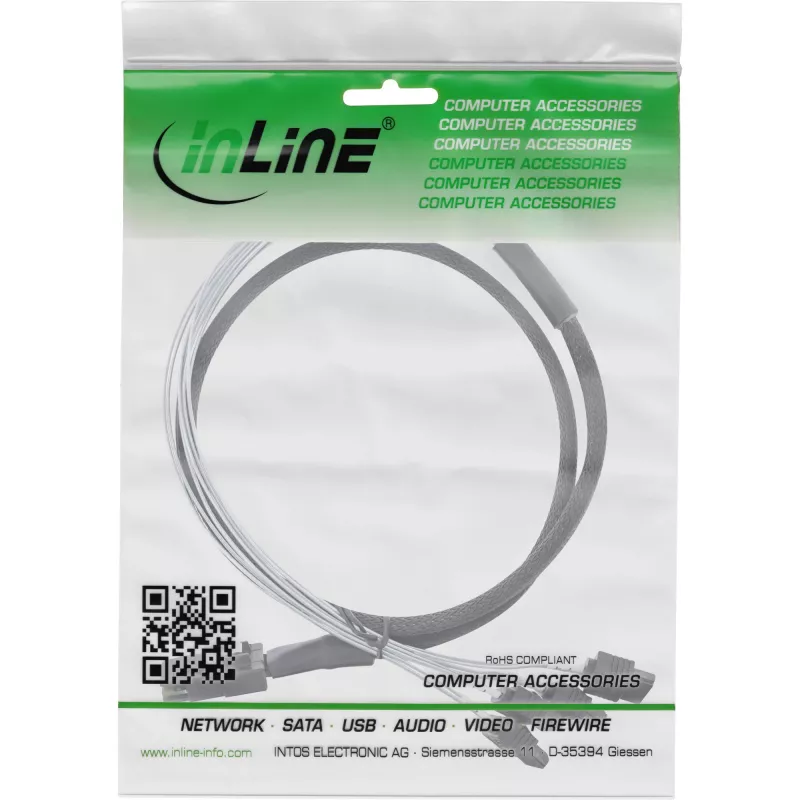 InLine SAS kabelis Mini SAS SFF8087 uz 4x SATA tiešais OCR 1m