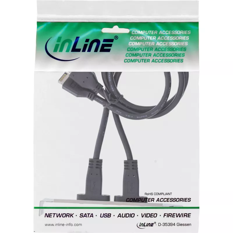 InLine spraugas kronšteins USB-C uz USB 3.2 priekšējā paneļa Key-A iekšējais, 0,5m