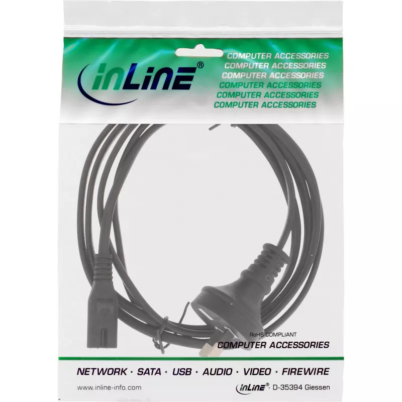 InLine strāvas vads, , Austrālijas spraudnis uz Euro8 spraudni, melns, 1,8 m