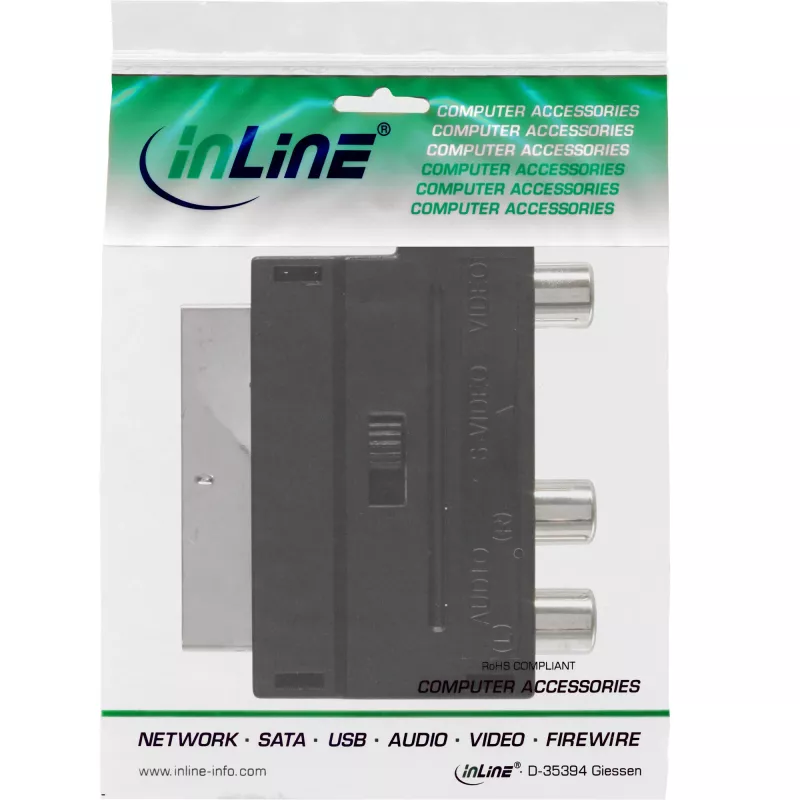 InLine Scart adapteris Scart vīrišķais / 3x RCA un S-VHS video ieeja/izeja