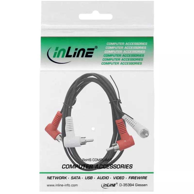 InLine Audio kabelis 2x RCA vīr./vīr. leņķa 1,2 m melns 89929 Intos