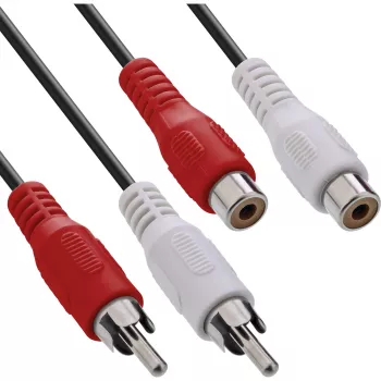 InLine Audio kabelis 2x RCA spraudnis / ligzda 2,5m, Spraudnis, 2 x RCA, Ligzda, 2,5 m, Melns