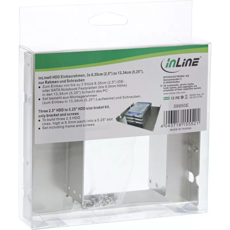 InLine Kronšteina komplekts 3x 2.5 collu HDD uz 5.25 collu HDD izmēra kronšteini un skrūves