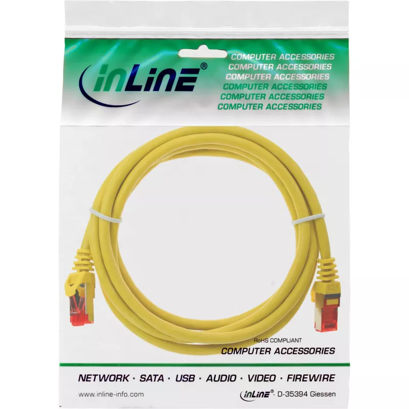 InLine plākstera vads S/FTP PiMF Cat.6 250MHz PVC varš dzeltens 0.5m