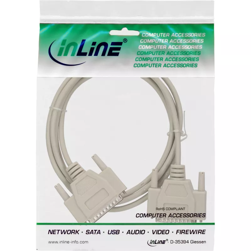 InLine seriālais kabelis, formēts DB25 tēviņš/tēviņš, tiešs, pelēks, 2m