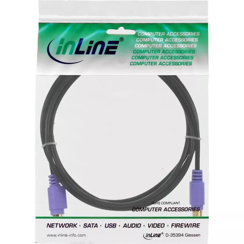 InLine PS/2 kabelis, , vīriešu/sieviešu, melns/violets, zeltīti kontakti, 2 m