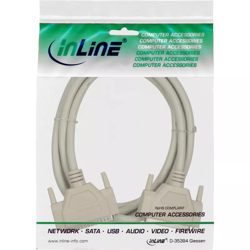 InLine seriālais paplašinātāja kabelis, formēts DB37 vīrišķais/siev. savienojums, tiešs, pelēks, 2 m