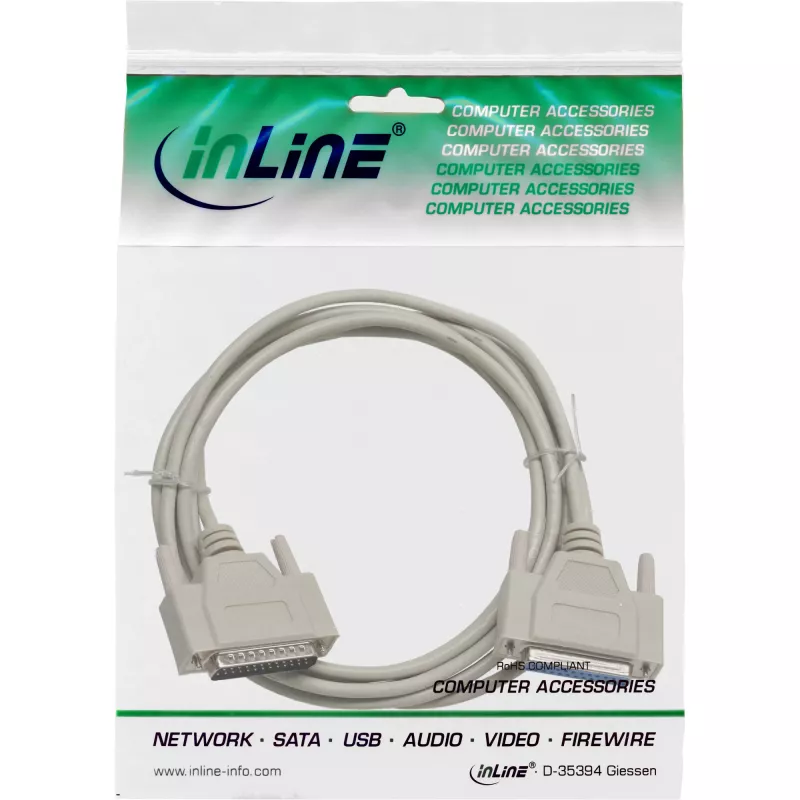 InLine seriālais kabelis ar formētu DB25 spraudni / ligzdu tiešais pelēks 5 m