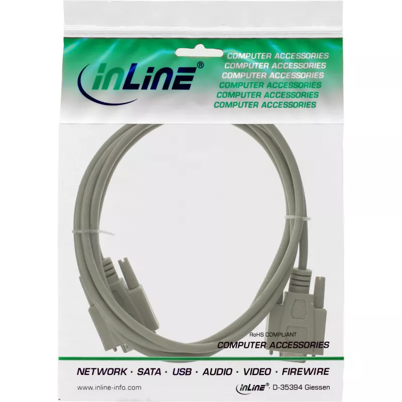 InLine seriālais pagarinātājs, 9 kontaktu vīrišķais / sievišķais, formēts, 1:1 piešķirts, 3m