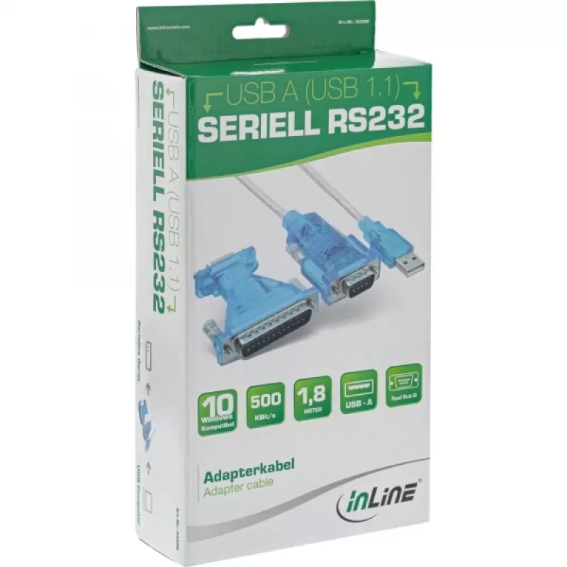 InLine USB–seriālā adaptera kabelis USB A tipa vīrišķais / DB9 vīrišķais 1,8 m