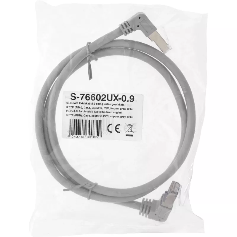 Tīkla kabelis InLine® S-76602U-1.1 leņķa savienotājs Cat.6 1,1 m pelēks