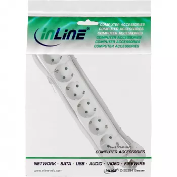 InLine kontaktligzdu bloks, 6-vietīgs ar zemējuma kontaktu CEE 7/3, balts, 1,5 m