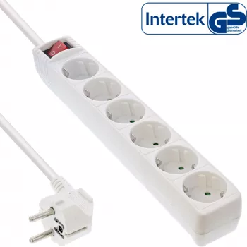 InLine kontaktligzdu bloks, 6-vietīgs ar zemējuma kontaktu CEE 7/3, balts, 3 m