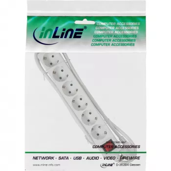 InLine kontaktligzdu bloks, 6-vietīgs ar zemējuma kontaktu CEE 7/3, balts, 3 m