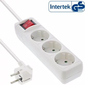 InLine kontaktligzdu bloks, 3-virzienu zemējuma kontakts CEE 7/3, ar slēdzi, balts, 5m