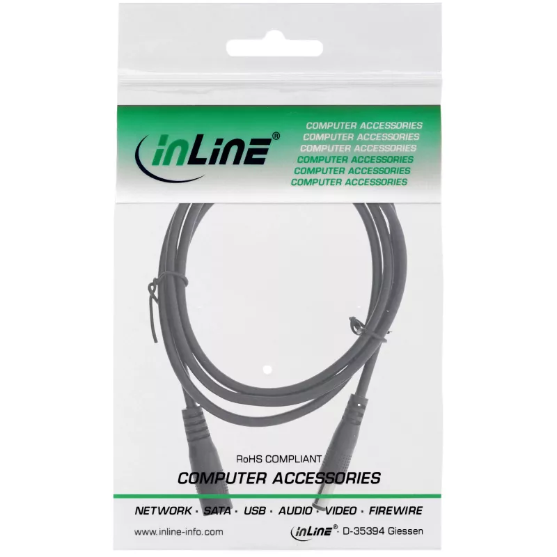 InLine DC pagarinātāja kabelis, DC vīrišķais/sievīšķais 5,5x2,1 mm, AWG 18, melns 1 m