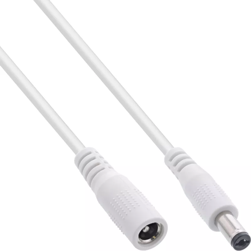 InLine līdzstrāvas pagarinātāja kabelis, līdzstrāvas vīrišķais/sieviešu 5,5x2,1 mm, AWG 18, balts 0,5 m