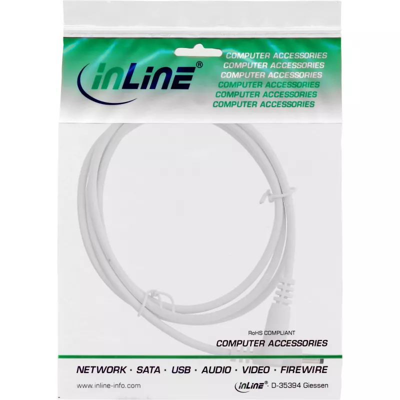 InLine DC pagarinātāja kabelis, DC vīrišķais/sievišķais 4.0x1.7mm, AWG 18, balts 2m